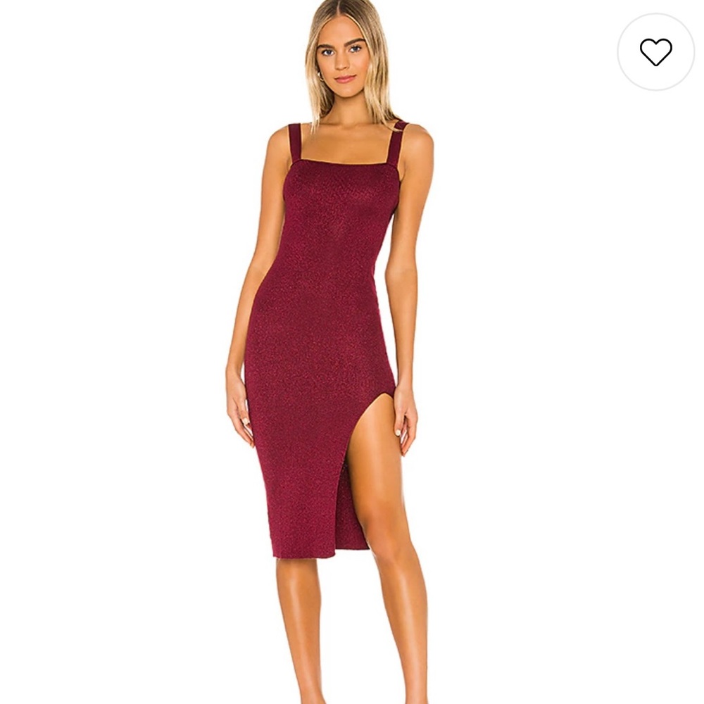 Revolve Superdown Zoe Square Neck Dress in Metallic Burgundy